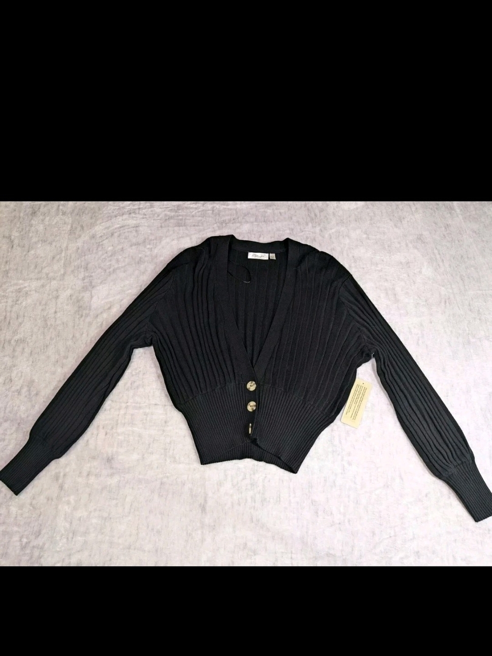 RD Style Black Ribbed V-Neck Button Cardigan